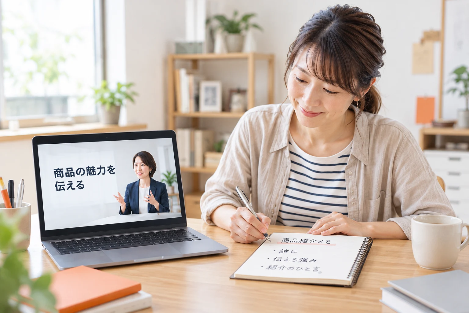 教材を見ながら、美容室の仕事で使う内容をノートにまとめるイメージ