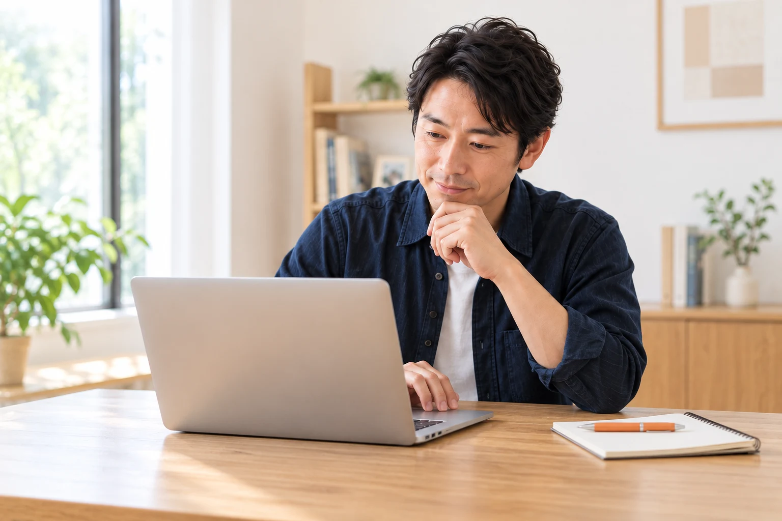 男性の事業者が、自分のペースで学習を進めるイメージ
