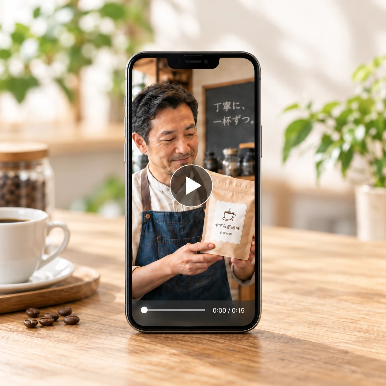 同じ珈琲の店主を紹介する縦型動画の静止見本