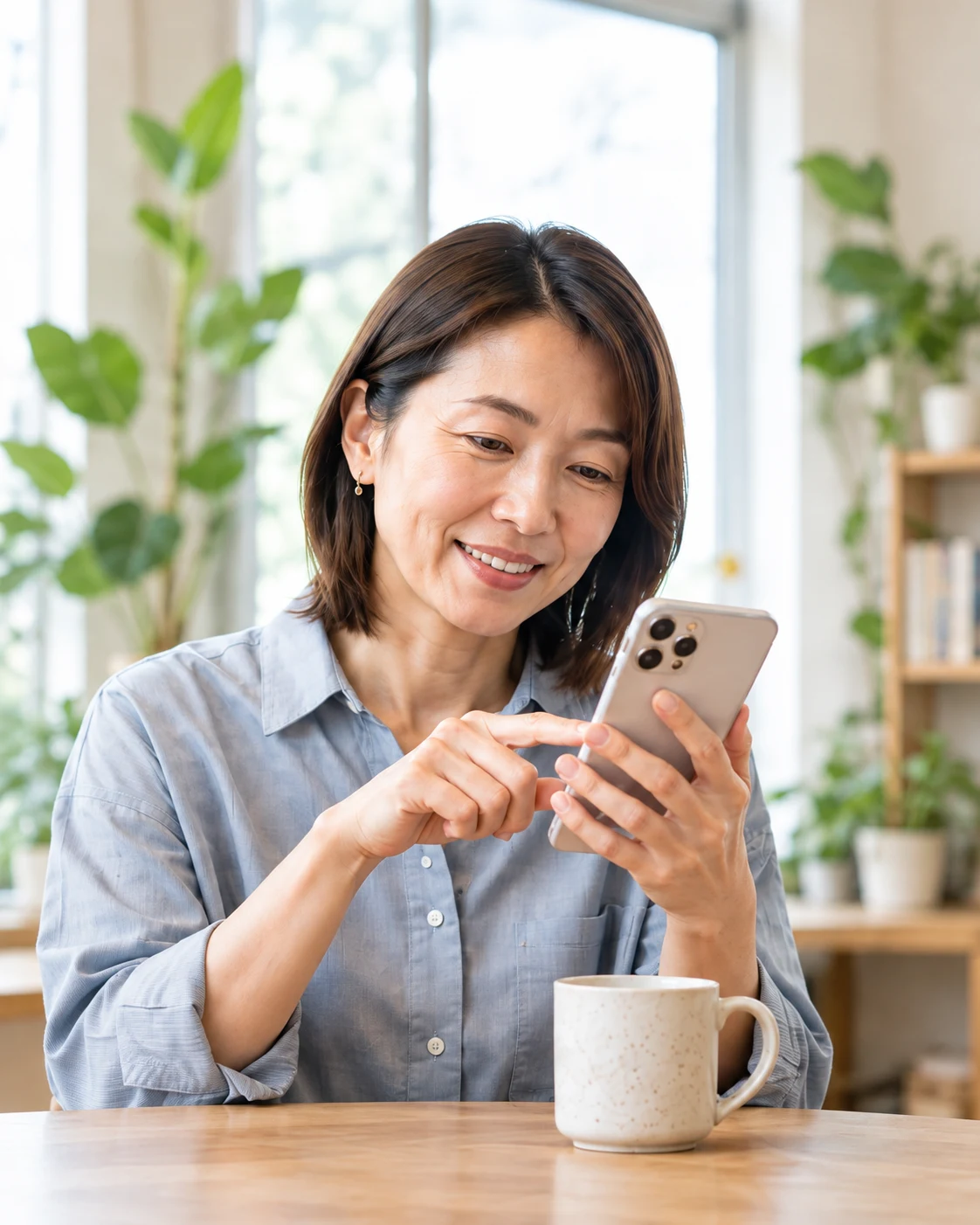 架空の会員が、スマートフォンで紹介する商品を確認するイメージ