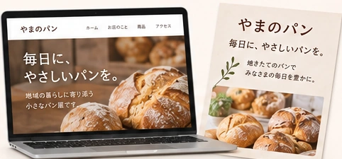 パン屋のホームページとチラシの制作イメージ