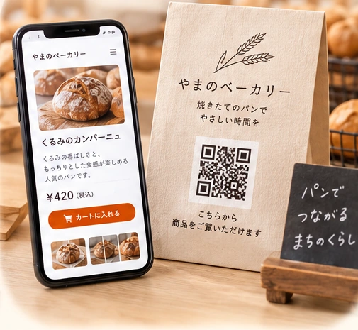 パンの商品紹介ページと紹介用チラシのイメージ