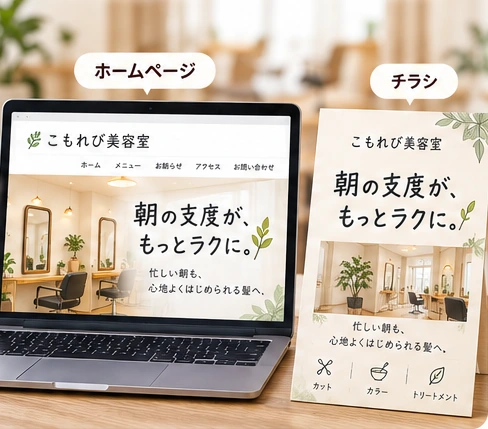 朝の支度が、もっとラクに、という言葉を使ったホームページとチラシの制作イメージ