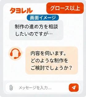 相談で活用できる画面・制作物のイメージ。個別相談はグロース以上が対象